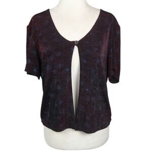 Vintage 90s Molly Malloy Burgundy Red w/ Blue Glitter Shrug Top 10